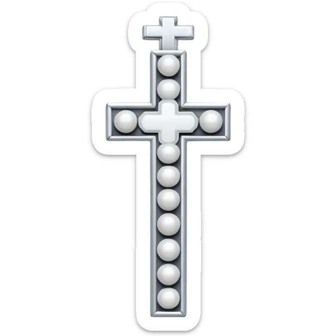 Elegant emoji icon of a white cross made of white beads, glossy surface, subtle shadows, pure white palette, centered sticker