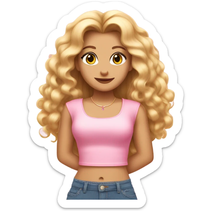 Glinda wearing a pink Shakira croc top and short jeans  sticker