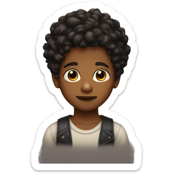 Little boy with brown skin and curly black hair on top of head with sides of hair faded  and brown eyes  sticker
