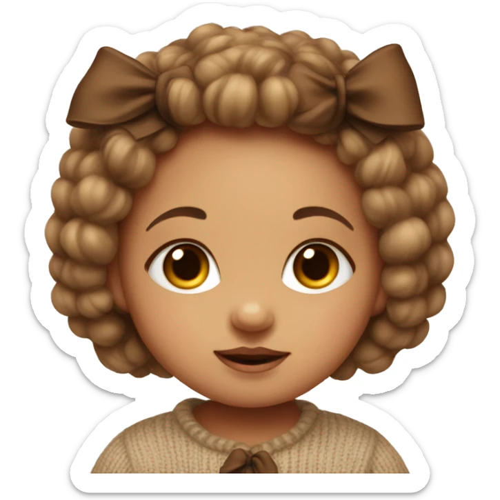 baby girl in cozy sweater and brown bow in her hair sticker