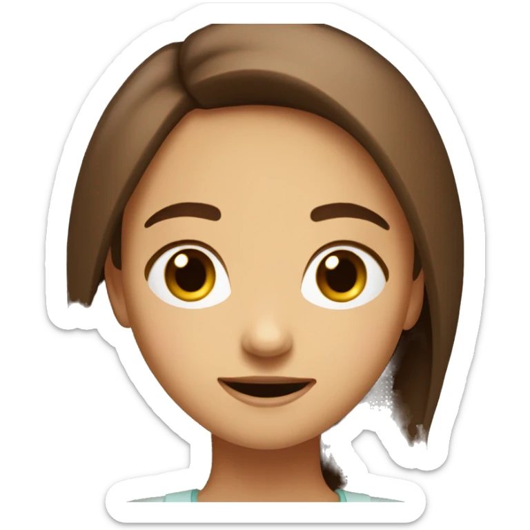 Create a brown haired girl face with an emotion kind of weirded out, doesn't know what to say, but happyy sticker