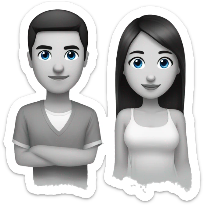 a couple of the same height from an Asian girl with black eyes and a Slavic guy with short black hair and blue eyes sticker