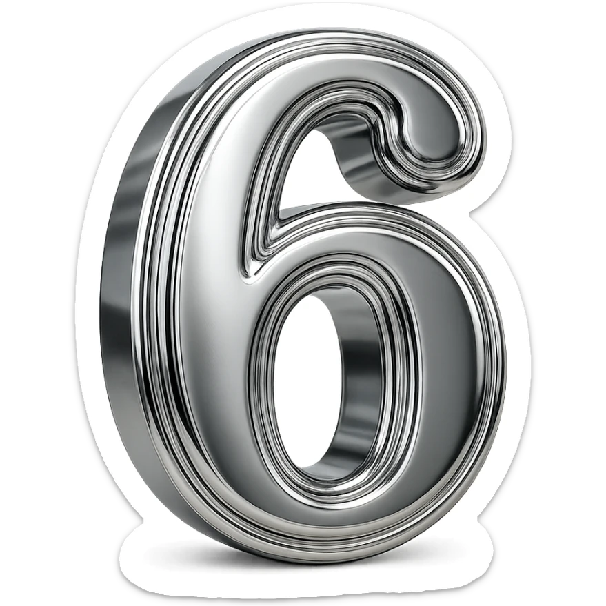number 6 in chrome 3D emoji style sticker