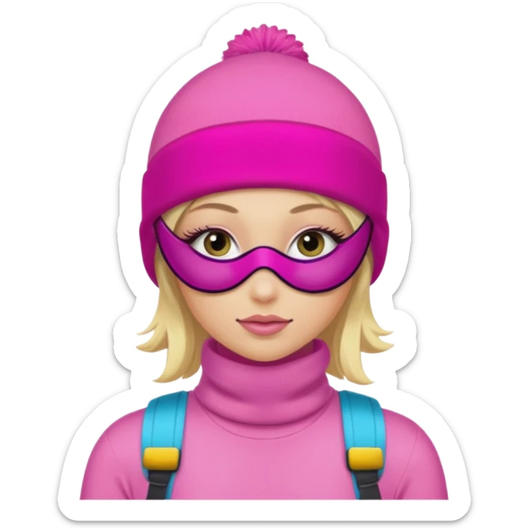 blonde girl wearing pink ski mask with pretty eyelashes  sticker