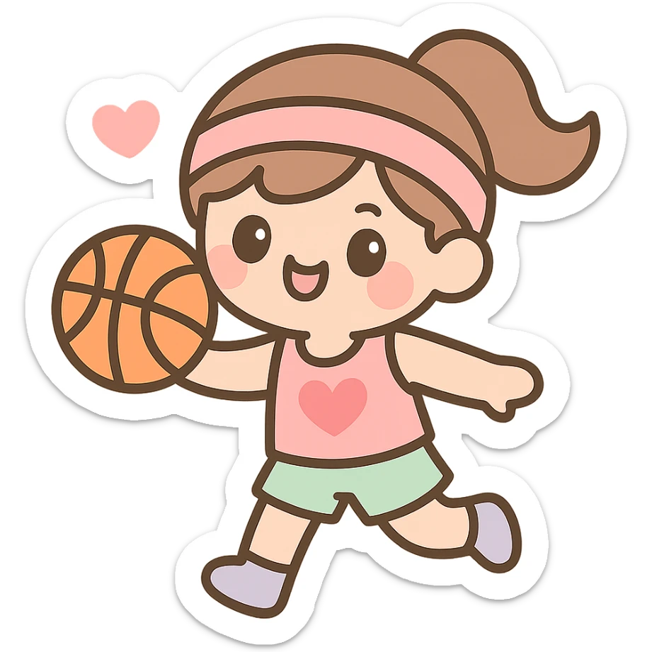 basketball girl player, February theme, play with heart sticker