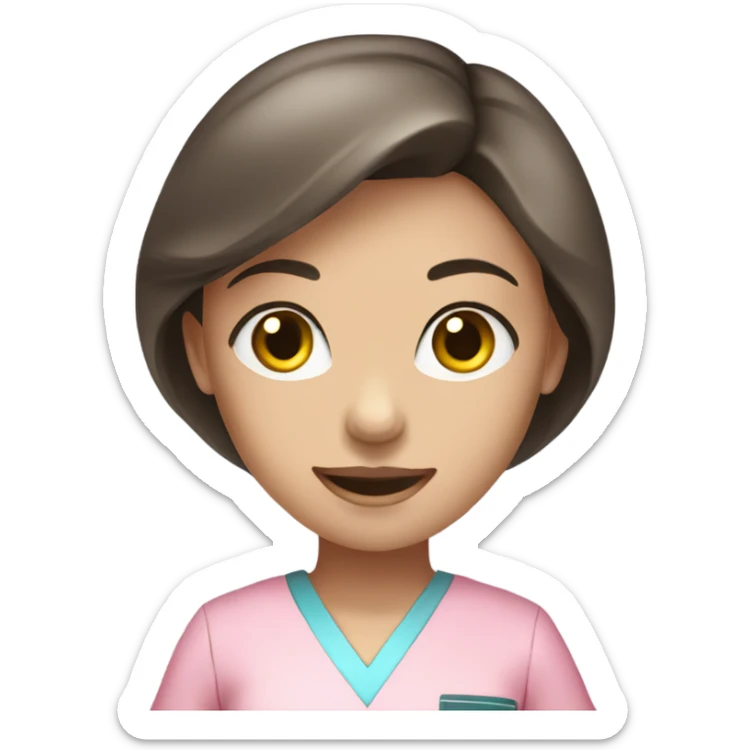 Young blue-eyed brunette Female Dentist wearing pink scrubs  sticker