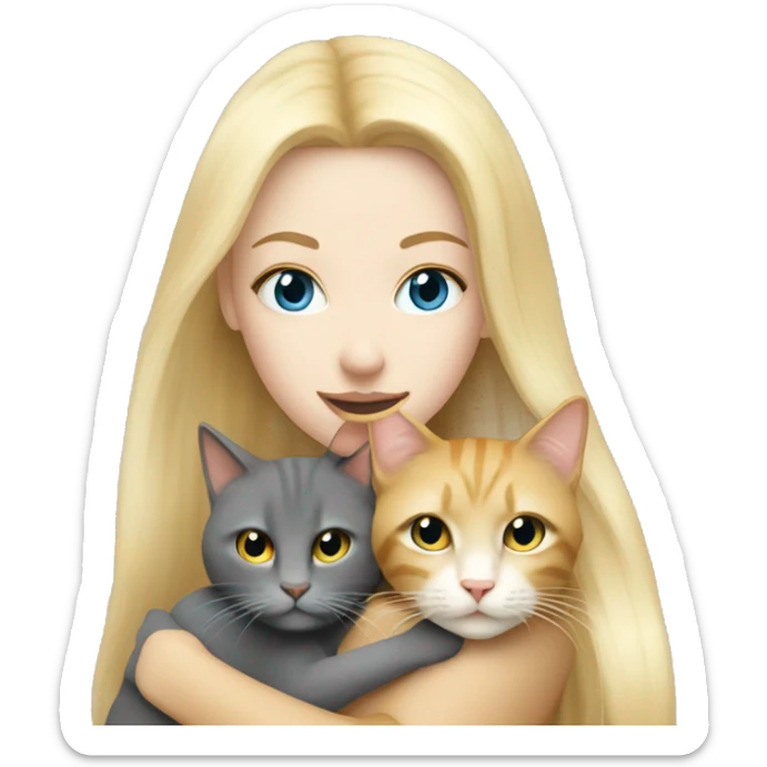 pretty woman with pale skin, very long blonde hair  hugging a cat sticker