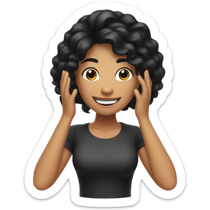 Black hair girl flipping her hair with one hand with a smile  sticker