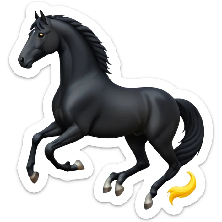 cinematic-[black horse]-realistic-full-body-galopping-emoji,-tail-flicking-lazily,-head-tilted-dramatically,-sleek-[black]-coat,-simplified-yet-realistic-focused-features,-highly-detailed,-glowing-with-an-almost-sarcastic-glow sticker
