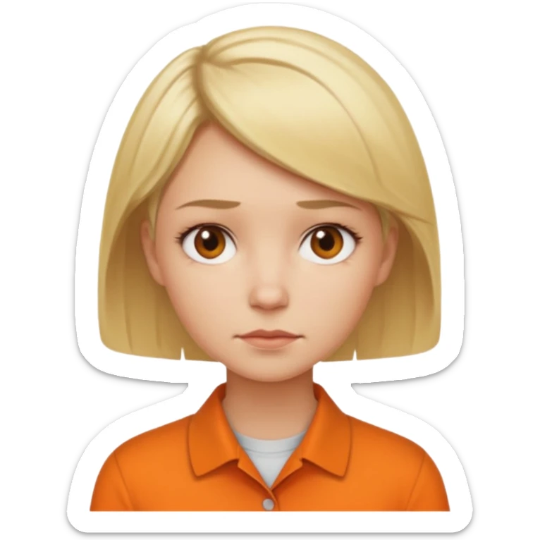 short blonde hair not smiling woman in orange collared shirt sticker
