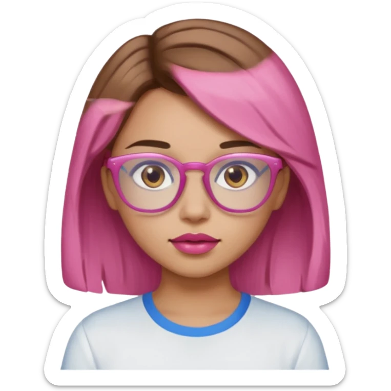 A girl with light skin, brown eyes, blue glasses, pink lips, and ONLY LIGHT BROWN hair. NO PINK!!!
 sticker