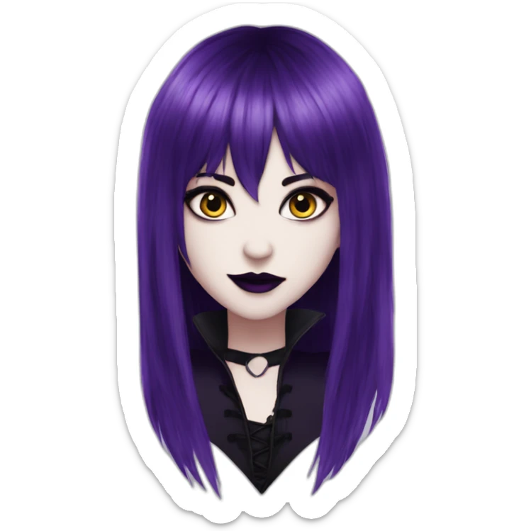Elissabat-with-bangs-long-hair-purple-and-black-vampire-with-fangs-goth-makeup sticker