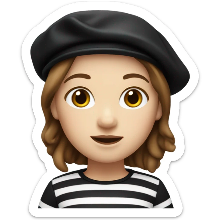 memoji breton girl brown hair with black beret and stripes  sticker
