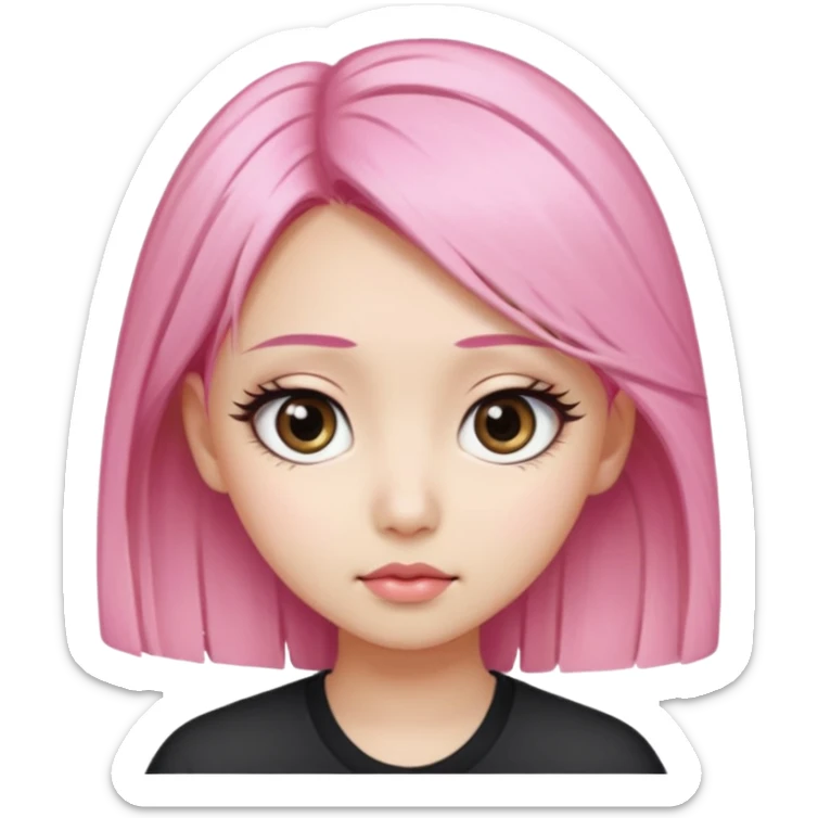 An Asian girl with pink-blonde hair, big eyes, thick eyebrows, and long eyelashes; only her head... sticker