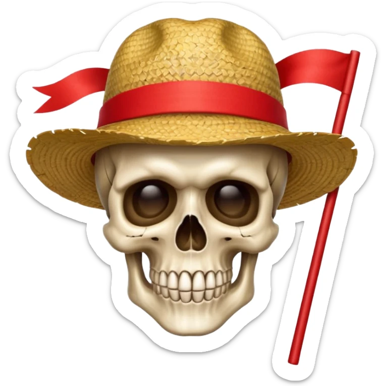 Fait moi un drapeau de tête de mort avec un fond noir et sur la tête met un chapeau de paille avec un fil rouge sticker