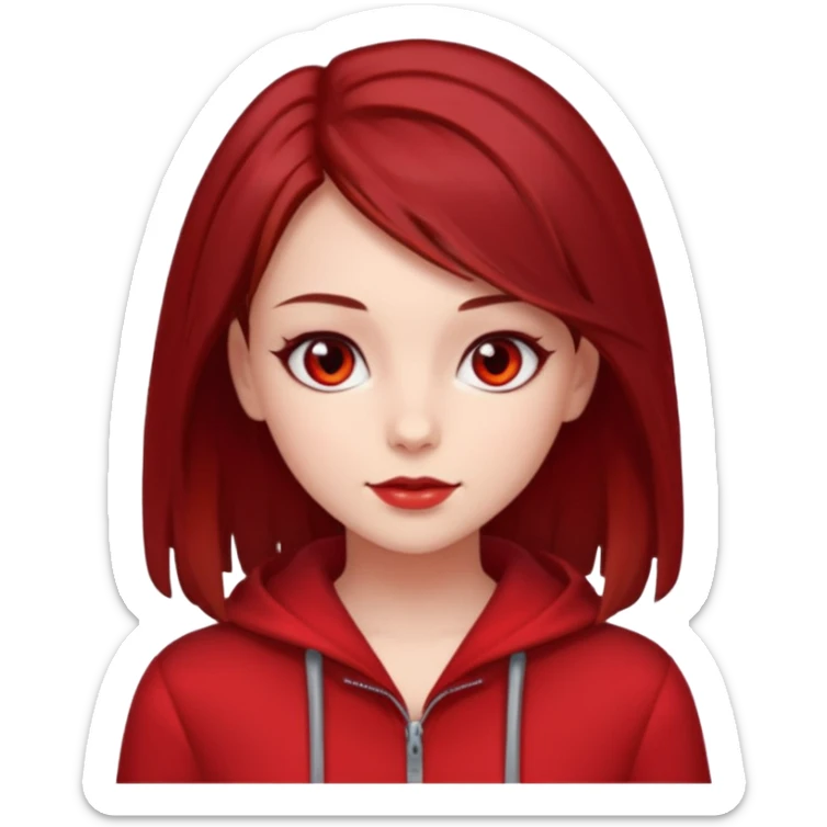 beautiful girl with dark red medium hair, red eyes and red clothes sticker