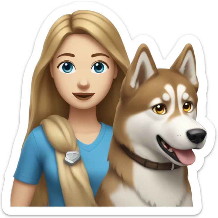 White Woman hair brown and bleus eyes and golden Husky  sticker