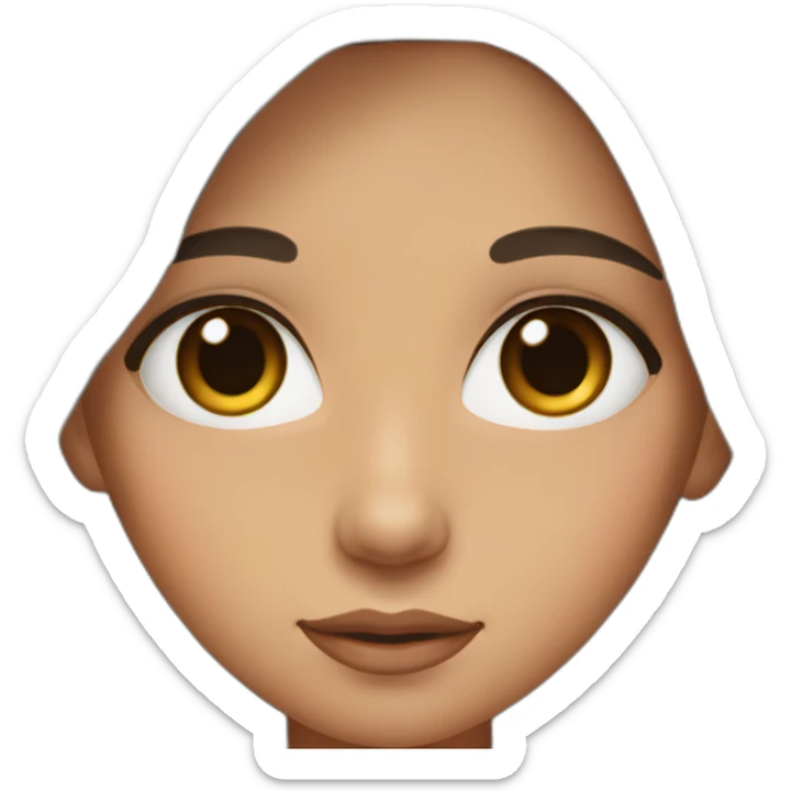 a girl with dark brown hair, brown eye, blush on the cheeks sticker
