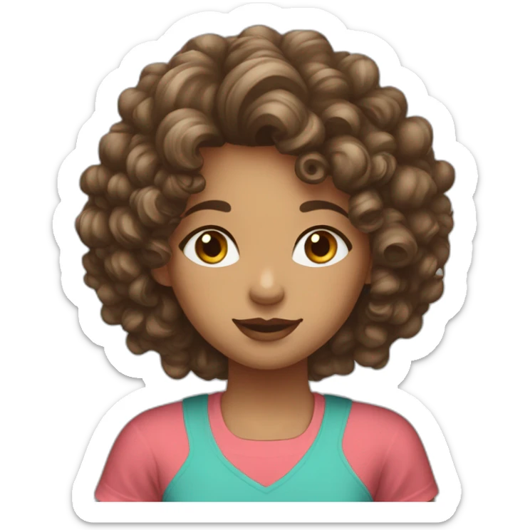 face of midle easten curly tenage girl with medium brown hair in T-shirt sticker