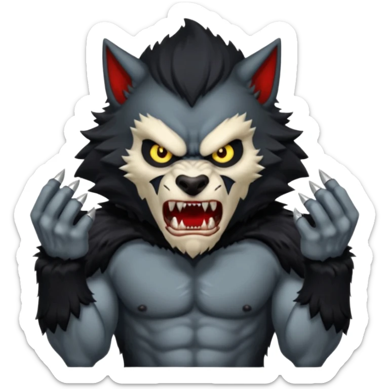 Create an emoji of Werewolf half bodied till waist sharp nails angry face black sticker