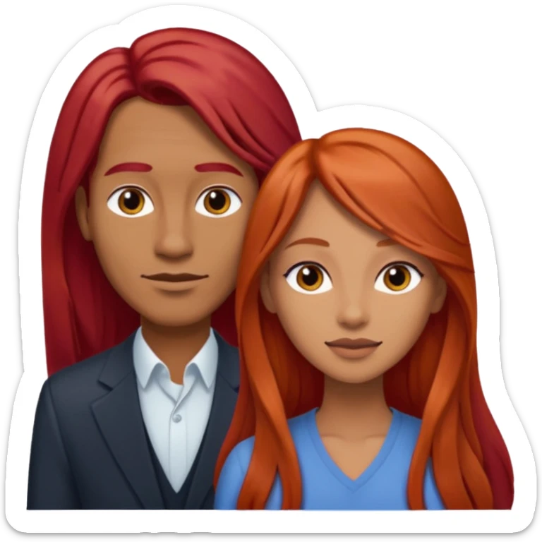 Mujer flaca con cabello largo color rojo color de piel media, hombre de color medio moreno con cabello color negro, flaco sticker