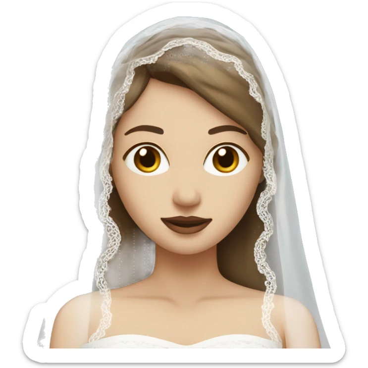 Woman white medium brown hair wearing a white lace veil over her face sticker