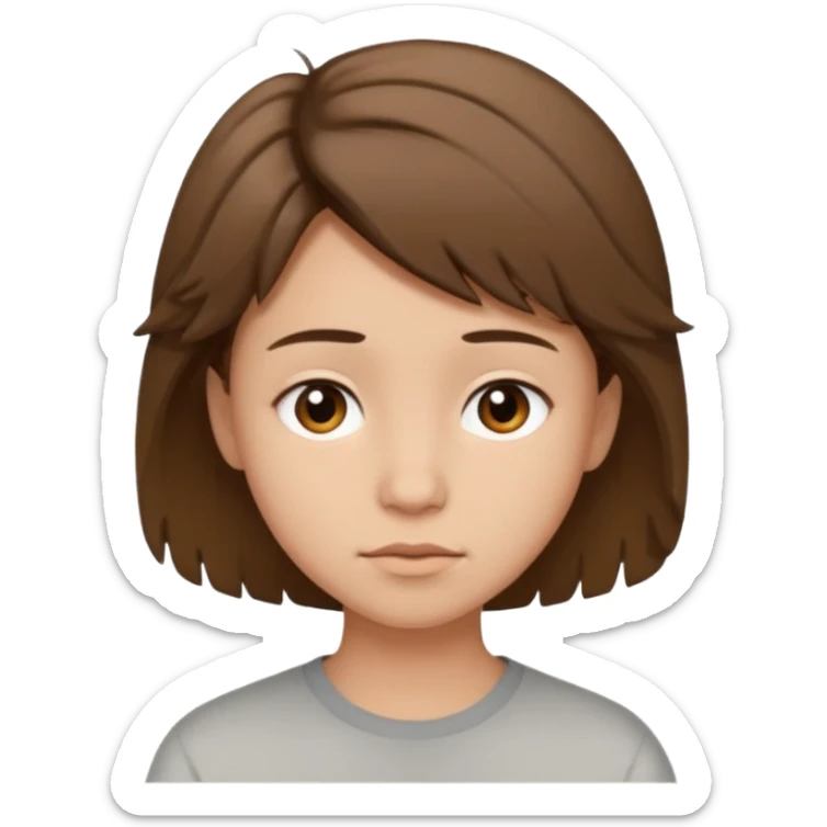 face of a young person with short tousled brown hair, light skin, neutral expression sticker