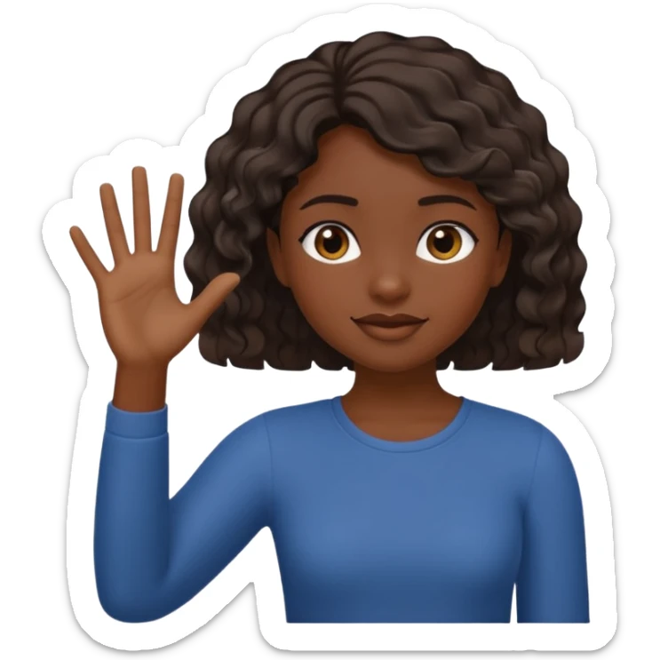 A dark-skinned girl with short, wavy hair raises her right hand 😜 and makes the same emoji movements sticker