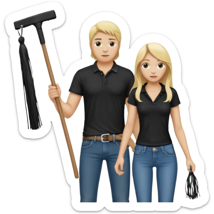 Bdsm male dominant wearing jeans black T-shirt and holding a flogger watching from outside blonde long hair sub with a collar showering with suds all over her sticker