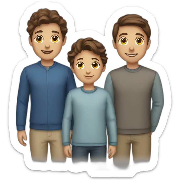 family of 4 brown hair 3 boys sticker