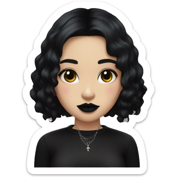 A Goth girl middle length black hair with natural lipstick  sticker