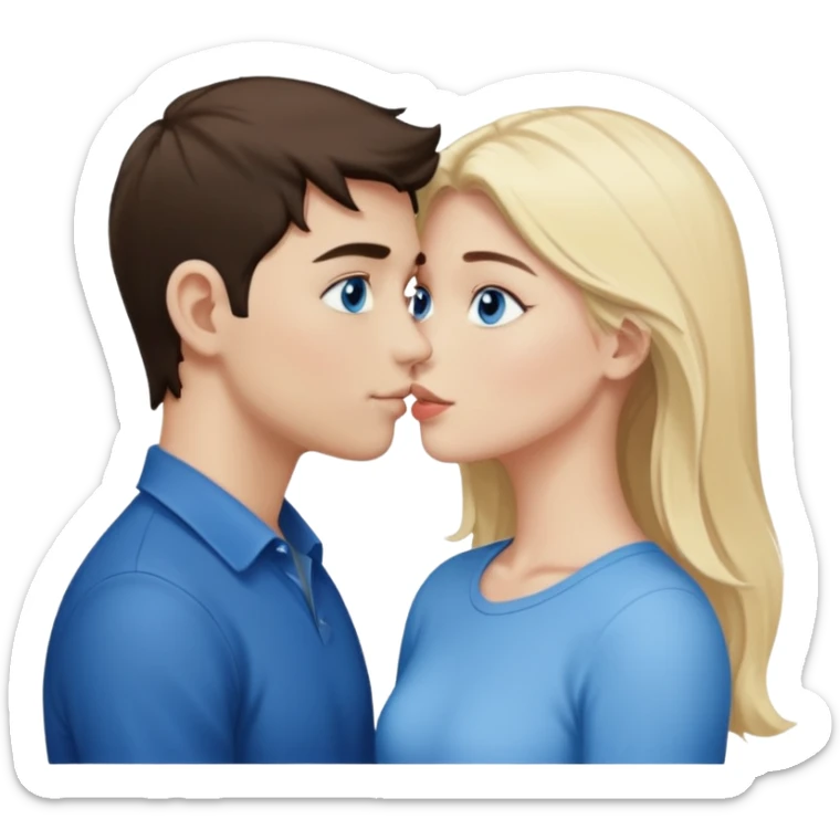  kissing blonde girl with blue eyes and white boy with dark brown hair  sticker