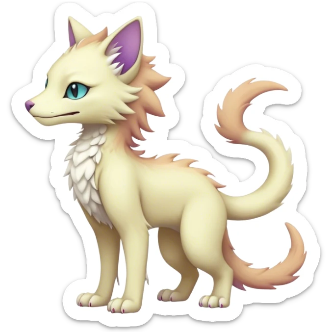 Kawaii dark edgy fantasy pastel ethereal feline-vernid-sergal-fursona animal creature with a tufted tail full body sticker