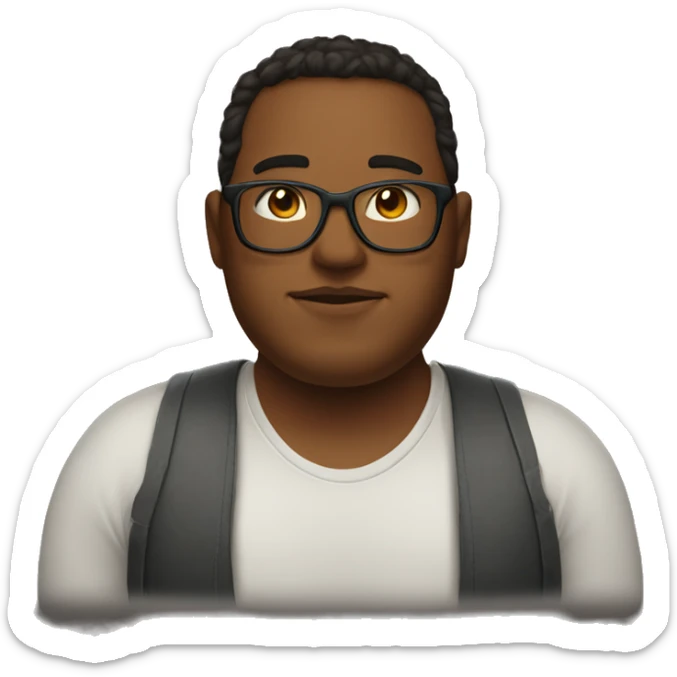 a young man with a fatter face, fair skin, brown and long hair and glasses sticker