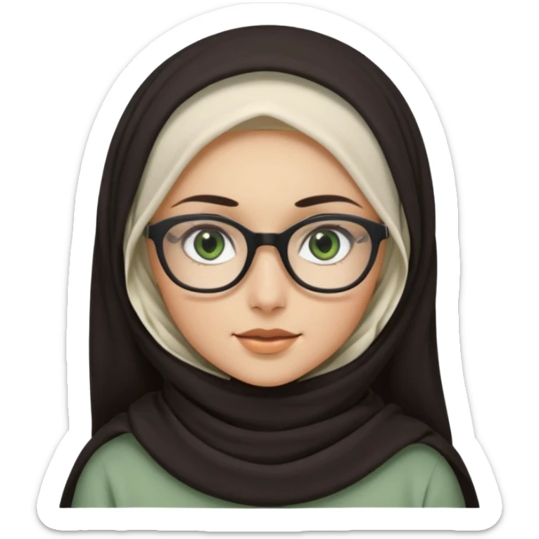 White hijabi girl with black eyes and black long hair white girl and black eyes wearing glasses and a white skin girl with curly honey hair and green eyes sticker