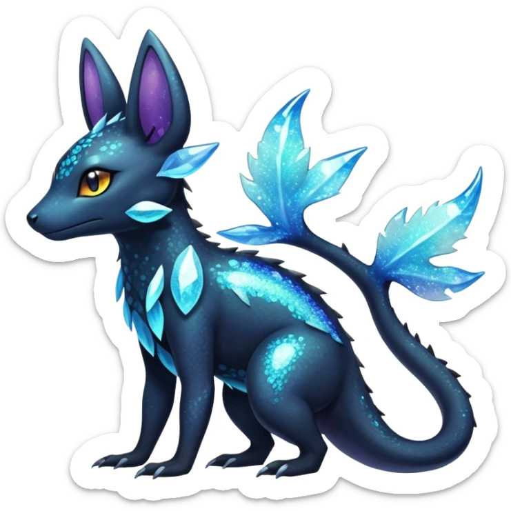 Colorful Iridescent Exotic Salandit-Aurorus-Amaura-Umbreon-Fakémon-hybrid-creature (full body)  sticker