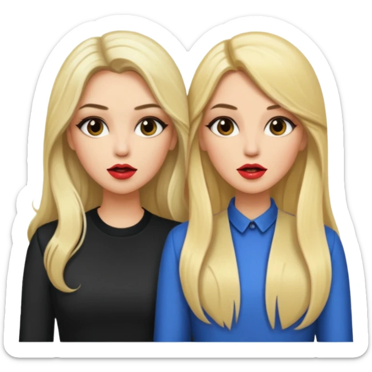 Boujy baddie best friends gossiping, one blonde, one brunette, long hair, trendy heavy makeup sticker