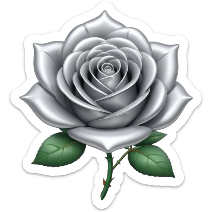 A rose emoji made of liquid silver metal minimalistic iOS emoji style, centered sticker