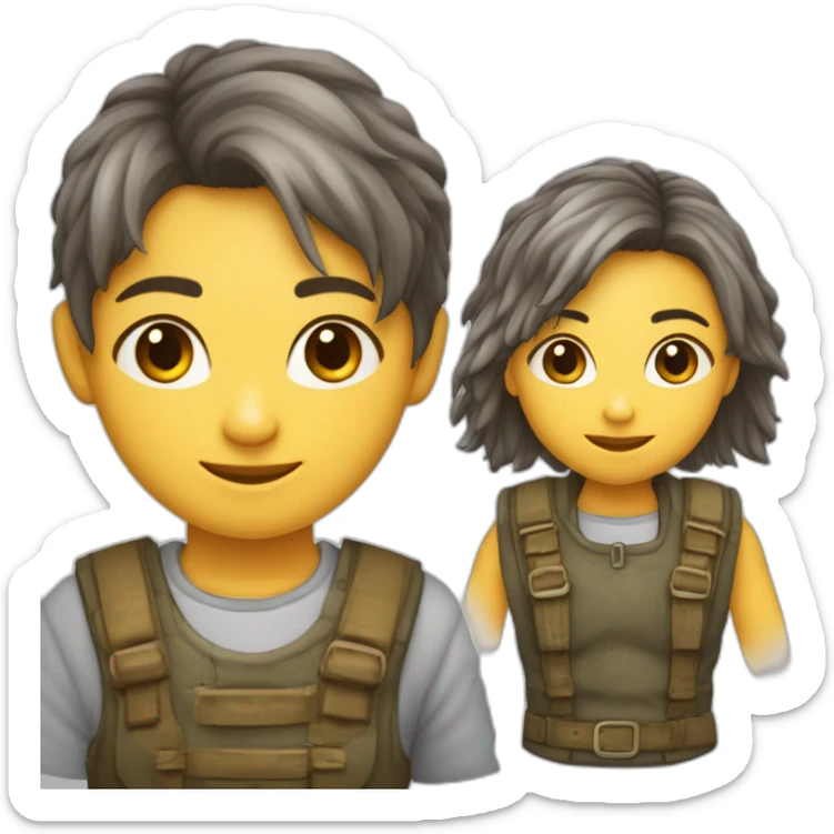 Fille aux cheveux châtains qui fait un câlin à un garçon de couleur de cheveux châtains avec des taches de rousseur sticker