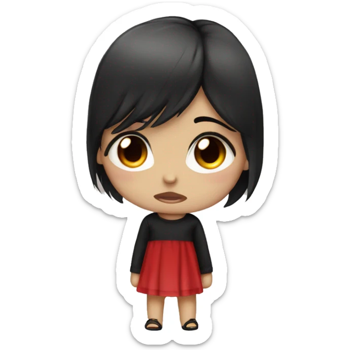 Black Hair Girl Chibi small version Crying with Black Hair and red Eyes sticker