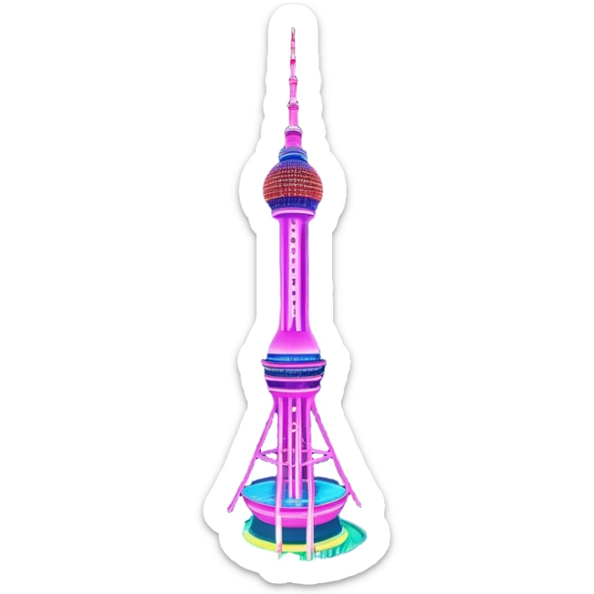 N Seoul Tower – Cinematic Realistic N Seoul Tower, depicted as a sleek modern tower illuminated against a vibrant cityscape at night, with reflective glass and dynamic neon lighting, rendered with intricate architectural detail and a futuristic urban glow. sticker
