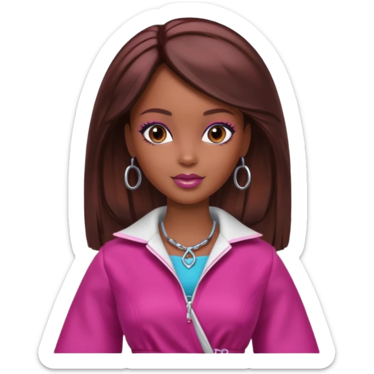 black barbie with brown hair with burgundy highlights  sticker