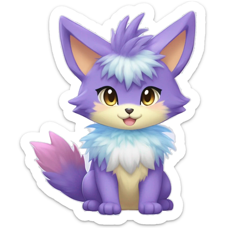 Anthro Scalie Fluffy Cool Cute Magical Shiny Colorful Pastel Sparkle Kemono-style Chibi Fantasy-Animal-Fakémon-Pokémon-Hybrid Fur Sona Aesthetic Full Body sticker