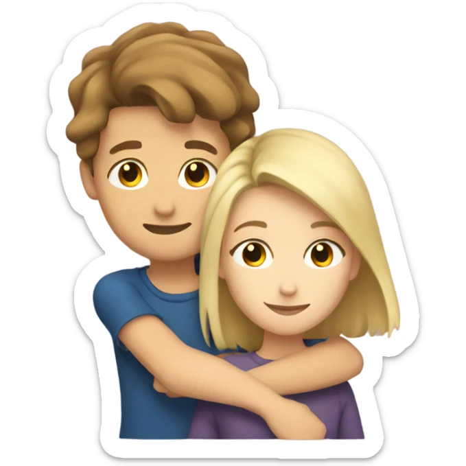 Boy with brown hair hugging a girl with blonde hair  sticker