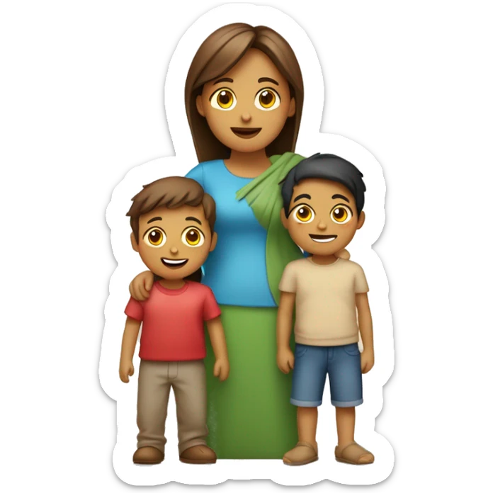 Familia de madre piel caramelo con un niño y una niña sticker