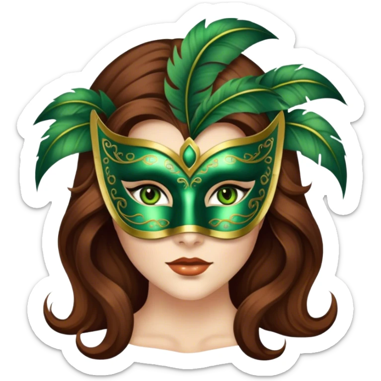 Greeneyed Woman with Long Brown hair venetian mask sticker