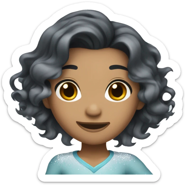 An ice skater with wavy black hair mixed skin color ice skating through the ice sticker