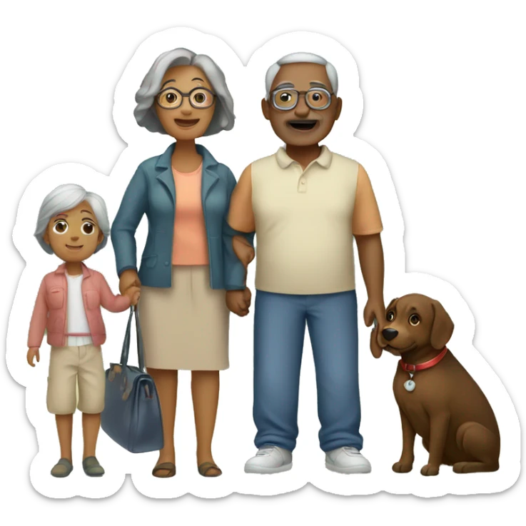 mixed family of 3 with grandchild and 2 grandparents and dog sticker