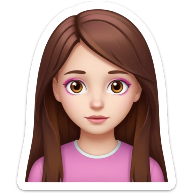 white skined girl with long brown hair and brown eyes and few pink highlights sticker