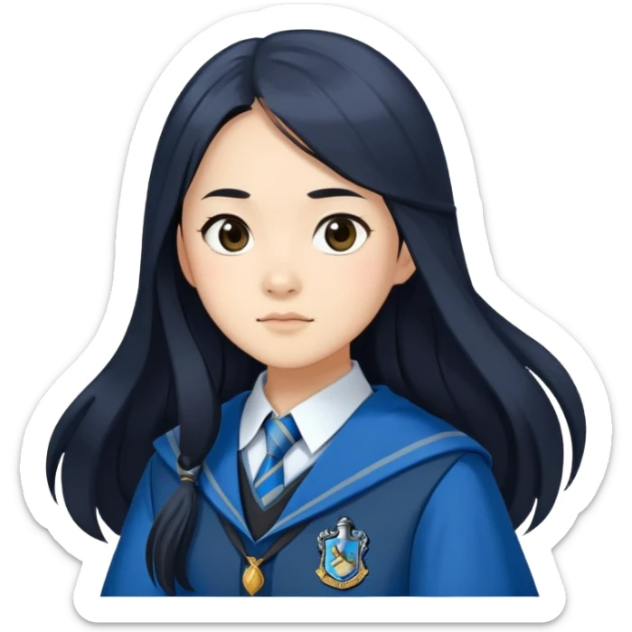 Cho Chang in harry potter, wear hogwarts Ravenclaw uniform, long black hair sticker